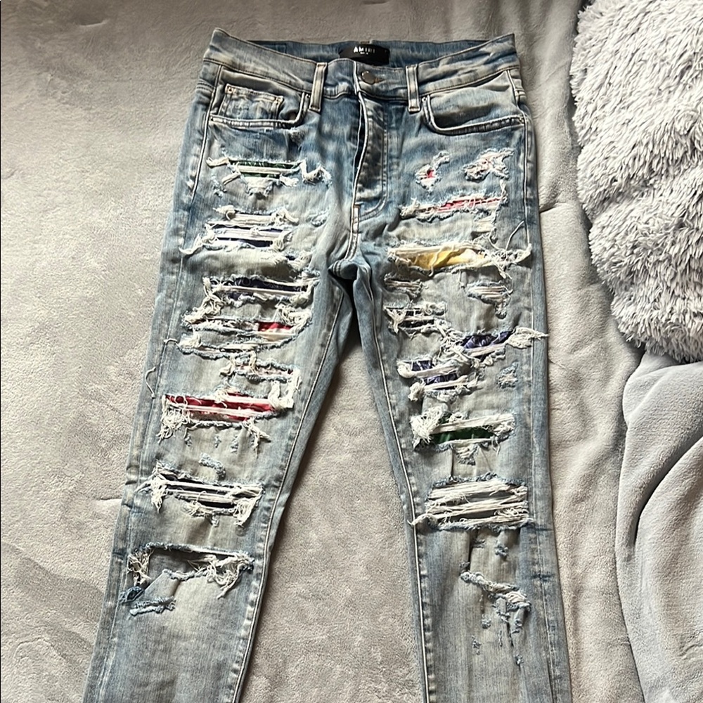 AMIRI Multicolor Distressed Skinny Jeans